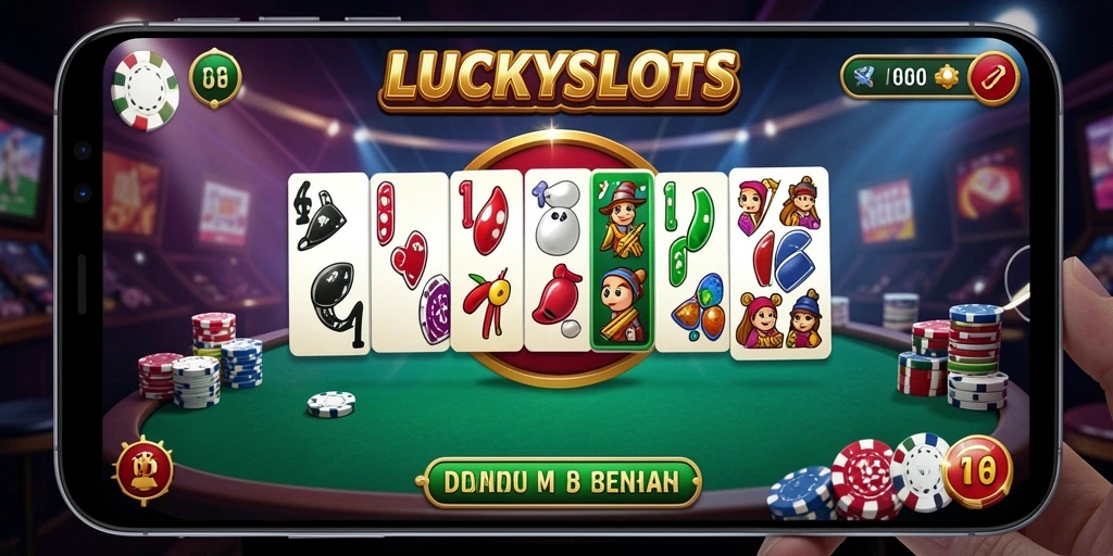 Tampilan gameplay seru di LUCKYSLOTS dengan kartu Domino.