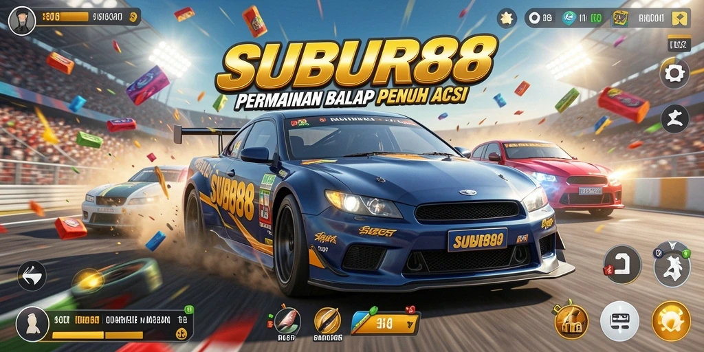 Screenshot gameplay balap SUBUR88 yang menampilkan aksi mendebarkan.