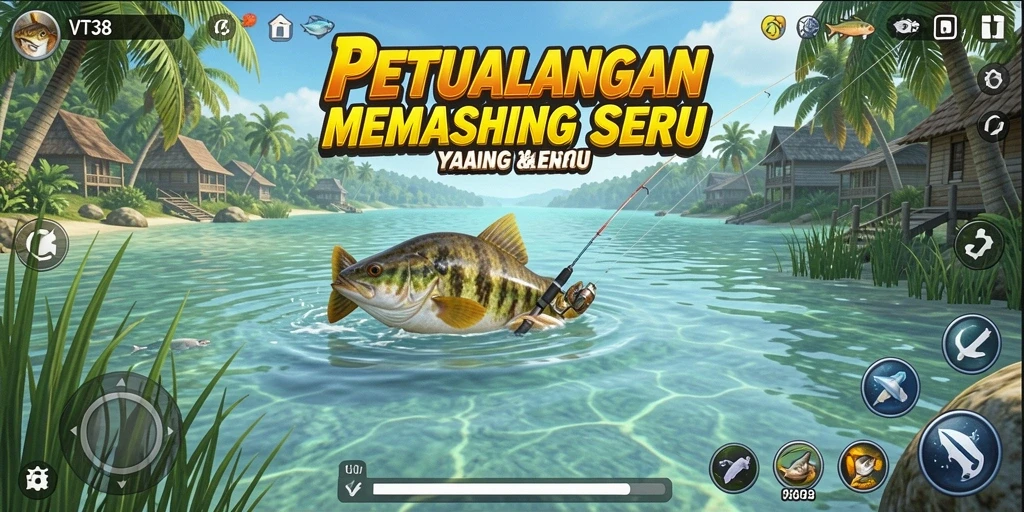 Screenshot gameplay VT38 menampilkan suasana memancing yang mendebarkan.