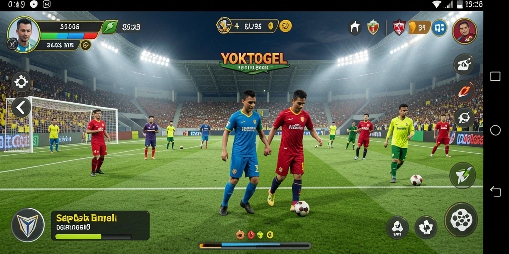 Screenshot gameplay YOKTOGEL dengan aksi sepak bola seru.